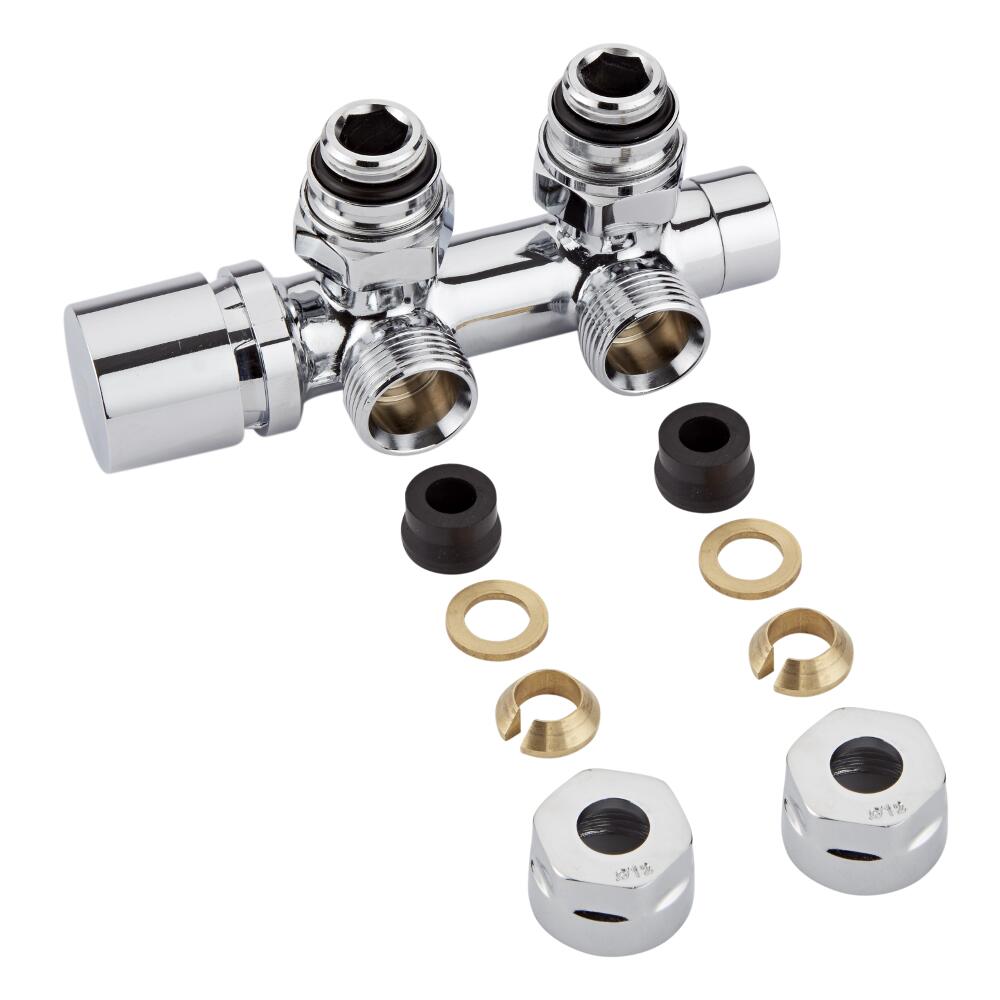 Valvole a Squadra per Radiatori e Scaldasalviette 3/4” con Adattatori per Raccordi 12mm per Tubi in Rame - Multiblock H