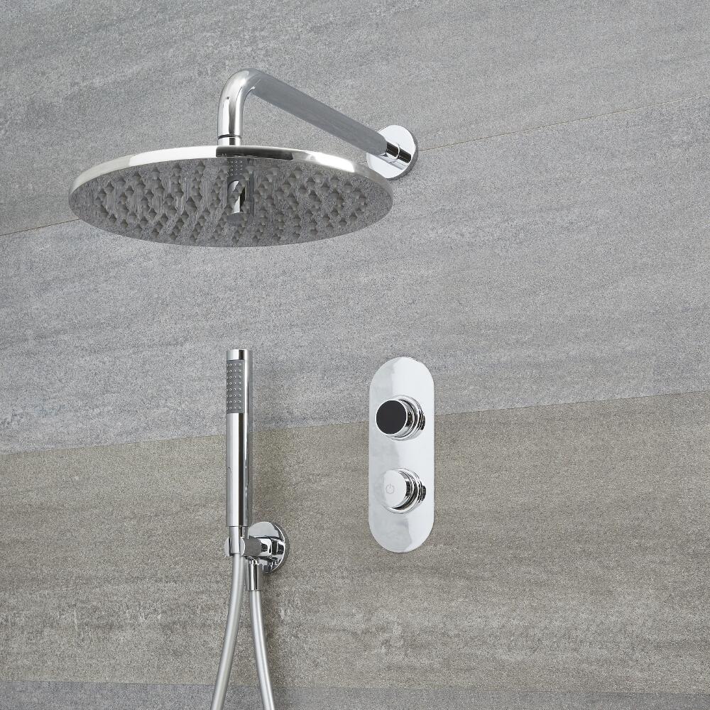 Doccia Digitale con Sistema di Controllo a 2 Vie con Soffione Doccia Circolare 300mm, Braccio Doccia Murale e Doccetta - Narus