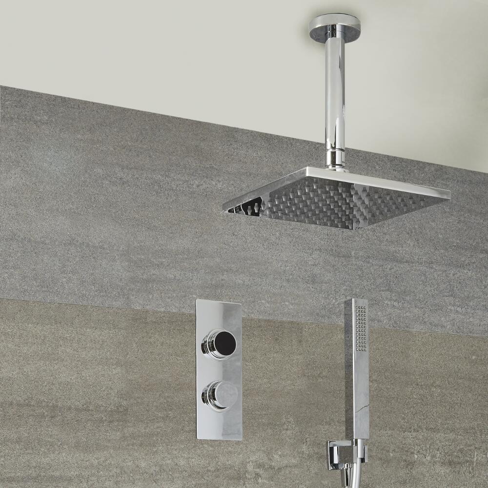 Doccia Digitale con Sistema di Controllo a 2 Vie con Soffione Doccia Quadrato 400x400mm, Braccio a Soffitto e Doccetta - Narus