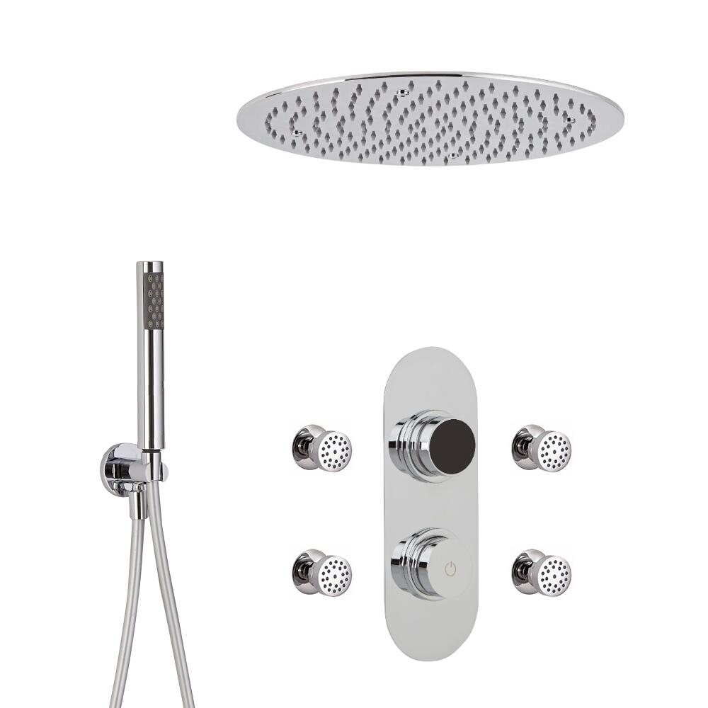 Doccia Digitale con Sistema di Controllo a 3 Vie con Soffione Doccia Circolare da Incasso 400mm, 4 Idrogetti e Doccetta