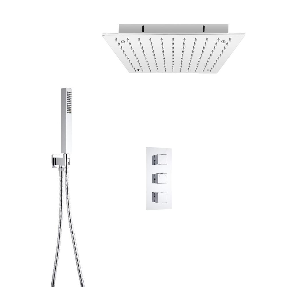 Kit Doccia Completo di Miscelatore Termostatico Incasso Triplo a 2 Vie con Soffione Doccia da Incasso 400mm e Doccetta
