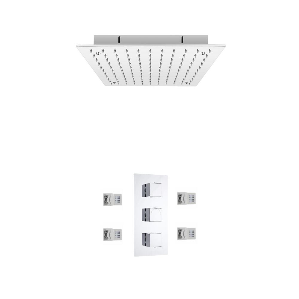Kit Doccia Completo di Miscelatore Termostatico Incasso Triplo a Due Vie con Idrogetti e Soffione Doccia ad Incasso 400x400mm