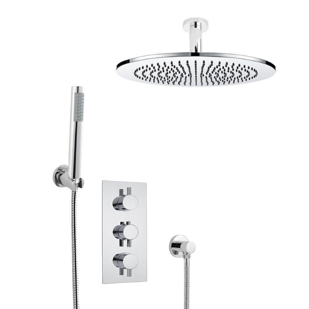 Kit Doccia Completo di Miscelatore Termostatico Tondo a Due Vie con Soffione Doccia, Braccio Doccia e Doccetta