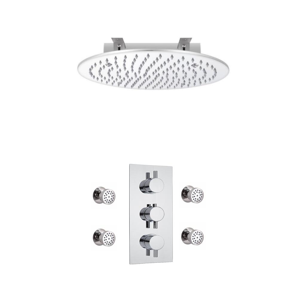 Kit Doccia Completo con Miscelatore Termostatico Incasso Triplo a Due Vie con Idrogetti e Soffione Doccia ad Incasso 400mm