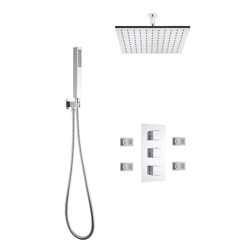 Kit Doccia Completo di Miscelatore Termostatico Incasso a 3 Vie con Soffione Doccia 400mm, Braccio Doccia, Idrogetti e Doccetta