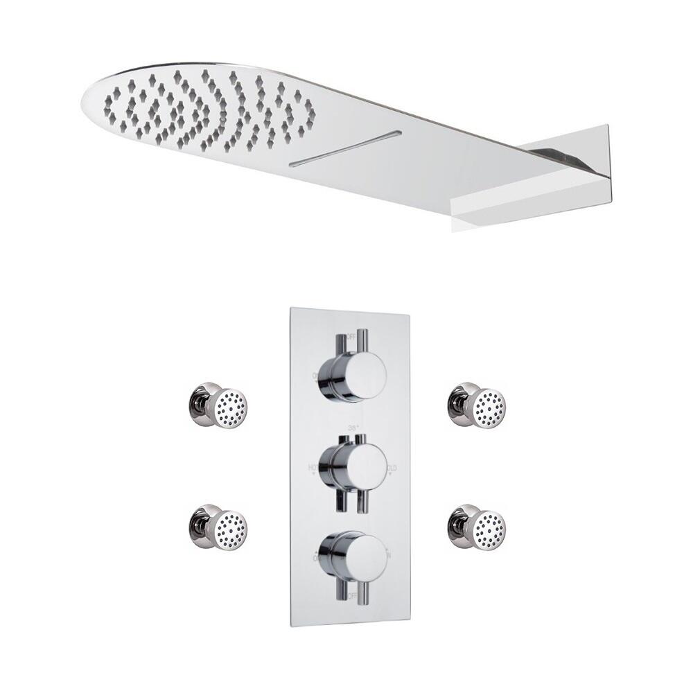 Kit Doccia Completo di Miscelatore Termostatico Incasso a 3 Vie con Idrogetti e Soffione Doccia Effetto Pioggia e Cascata