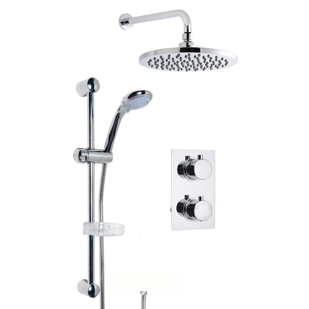 Kit Doccia Completo di miscelatore Termostatico Doccia a Due Vie, Soffione Doccia, Braccio, Asta Saliscendi e Flessibile