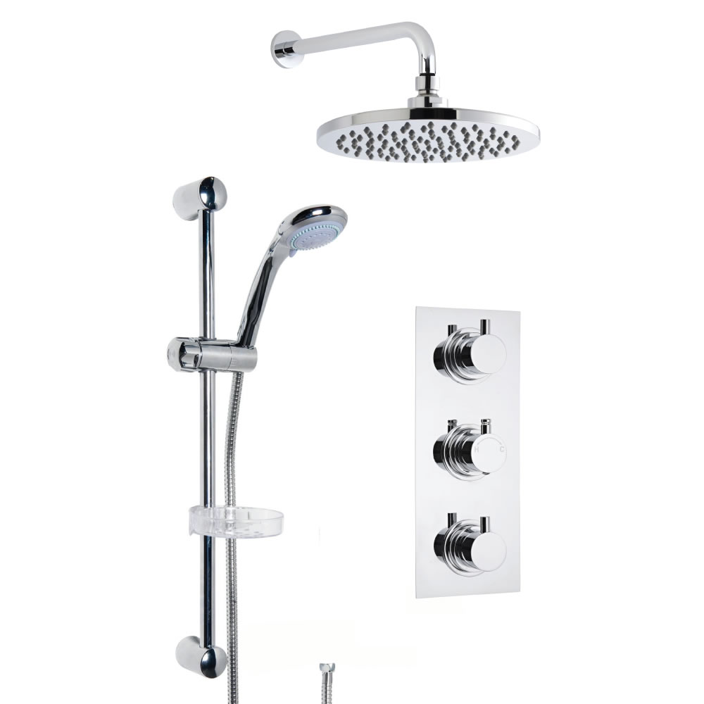 Kit Doccia Completo di miscelatore Termostatico Doccia a Due Vie, Soffione Doccia, Braccio, Asta Saliscendi e Flessibile