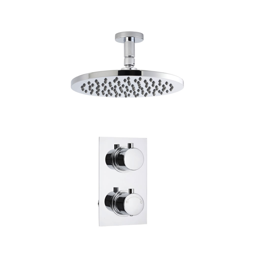 Miscelatore Termostatico Doccia Incasso a 1 Via con Soffione Doccia Tondo 200mm e Braccio Doccia a Soffitto