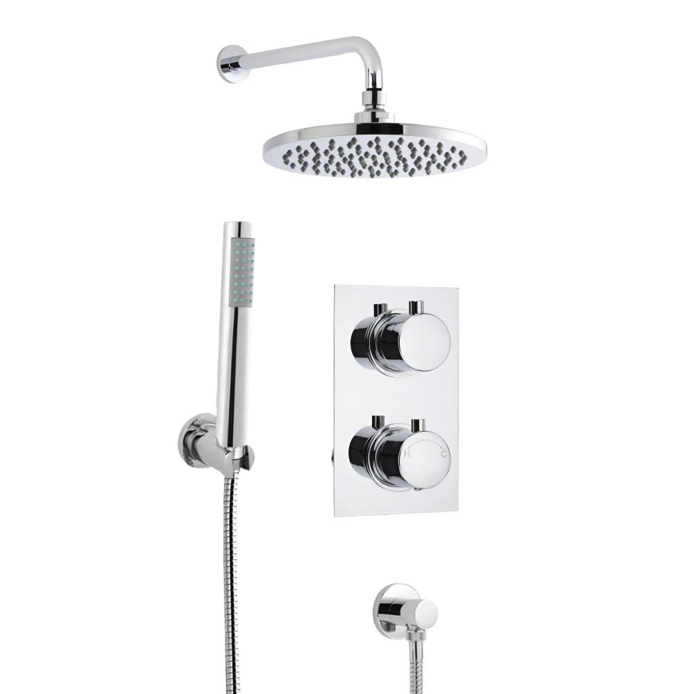 Kit Doccia Completo di miscelatore Termostatico Doccia a Due Vie, Soffione Doccia, Braccio Murale, Doccetta, Flessibile e Gomito con Clip di Supporto