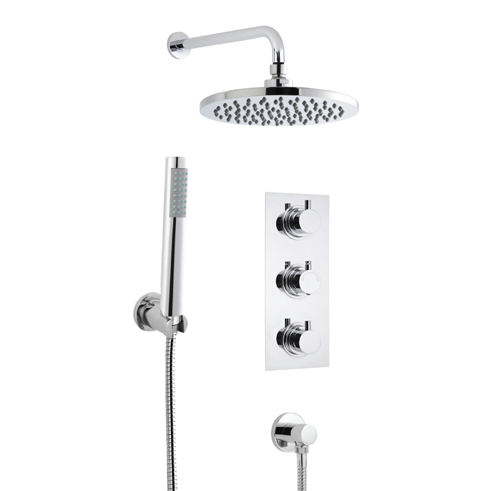 Kit Doccia Completo di miscelatore Termostatico Doccia Triplo a Due Vie, Soffione Doccia, Braccio Murale, Doccetta, Flessibile e Gomito con Clip di Supporto