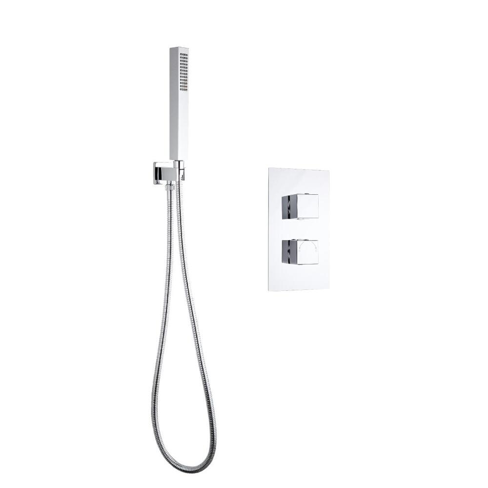 Kit Doccia Completo con Miscelatore Termostatico Incasso ad Una Via con Doccetta, Flessibile Doccia e Manopole Quadrate