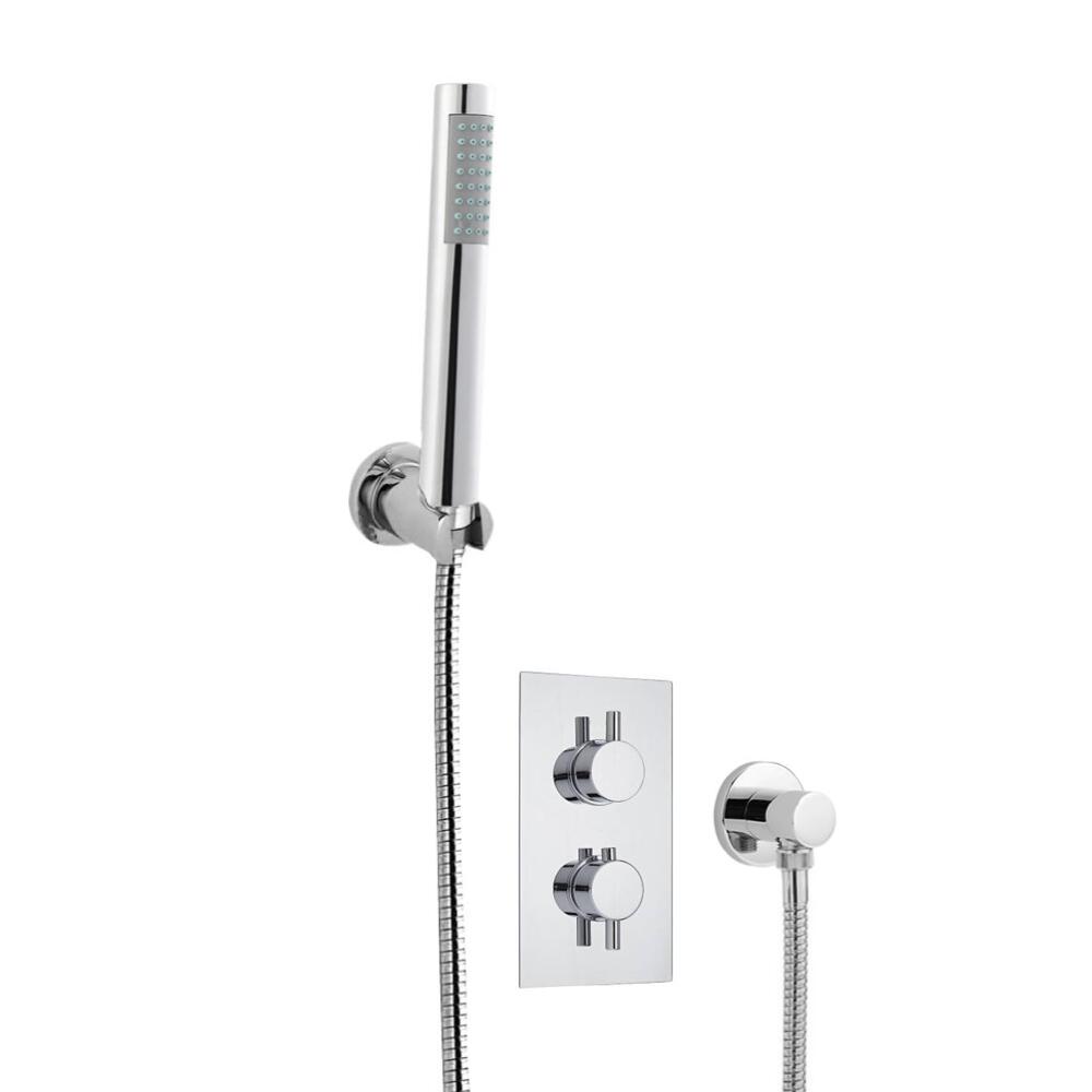 Kit Doccia Completo con Miscelatore Termostatico Incasso ad Una Via con Doccetta, Flessibile Doccia e Manopole Rotonde