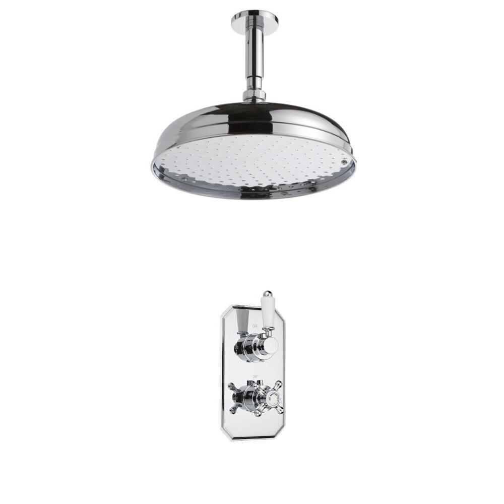 Kit Doccia Tradizionale Completo con Miscelatore Termostatico Incasso ad Una Via con Soffione Doccia 300mm e Braccio Doccia a Soffitto
