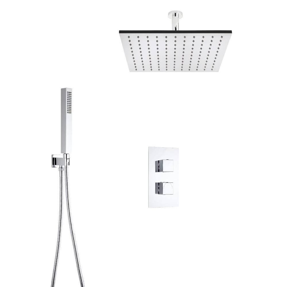 Kit Doccia Completo con Miscelatore Termostatico Incasso a 2 Vie con Soffione Doccia 400mm e Braccio Doccia