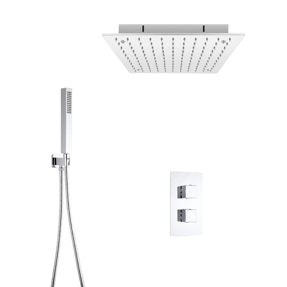 Kit Doccia Completo con Miscelatore Termostatico Incasso a 2 Vie con Soffione Doccia da Incasso 400mm e Doccetta