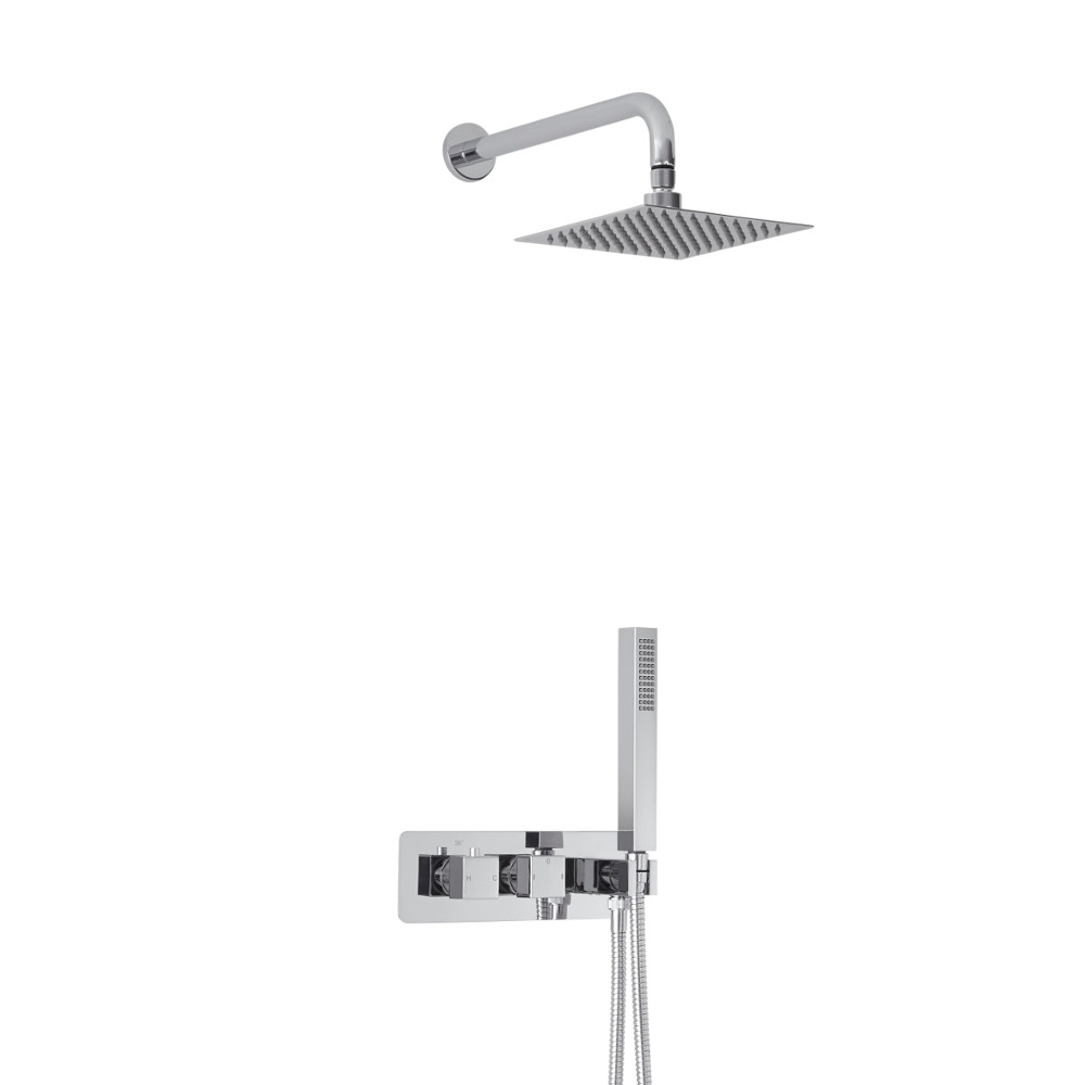 Miscelatore Doccia Incasso Quadrato a 2 Vie con Deviatore Integrato con Soffione 200mm e Doccetta - Arvo