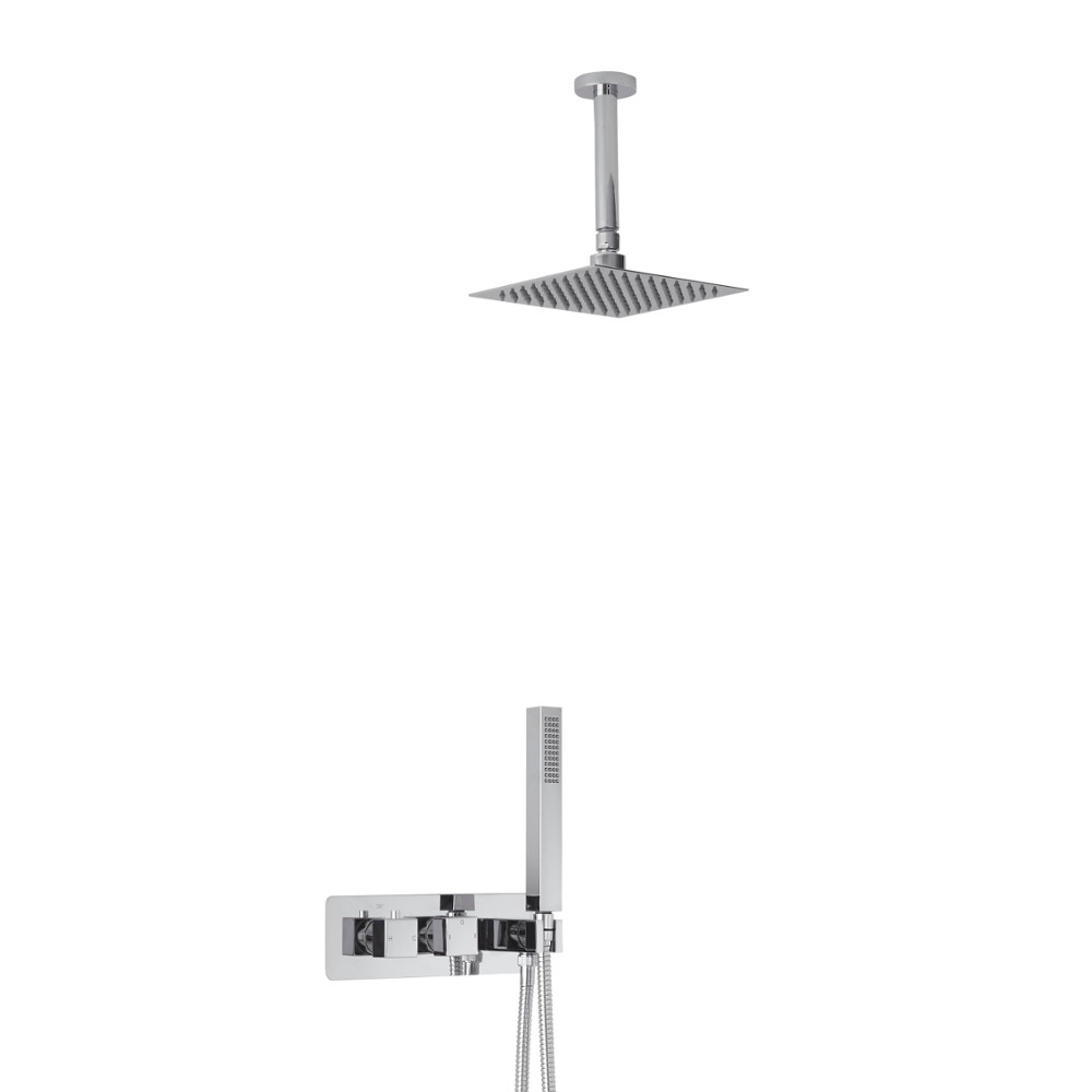 Miscelatore Doccia Incasso a 2 Vie con Deviatore Integrato con Soffione 200mm, Braccio Doccia a Soffitto e Doccetta - Arvo