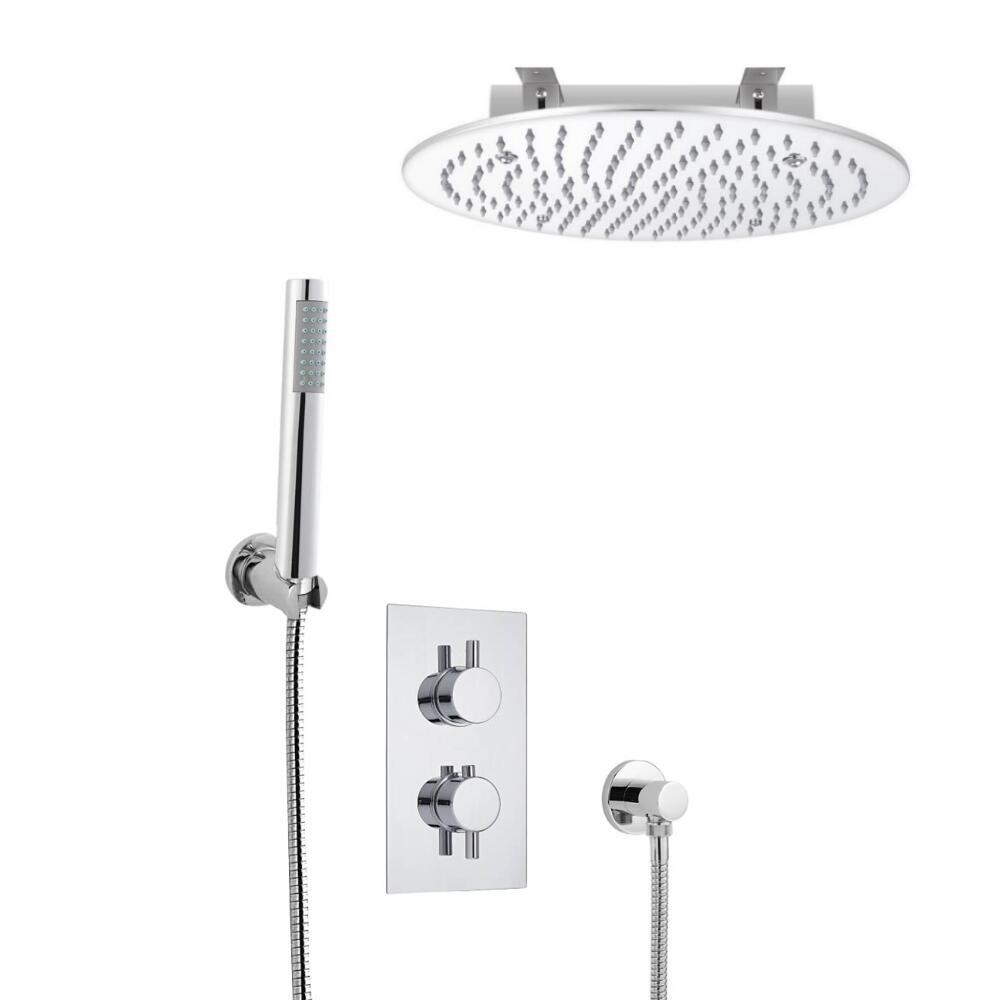 Kit Doccia Completo con Miscelatore Termostatico Incasso ad Due Vie con Soffione Doccia ad Incasso 400mm e Doccetta