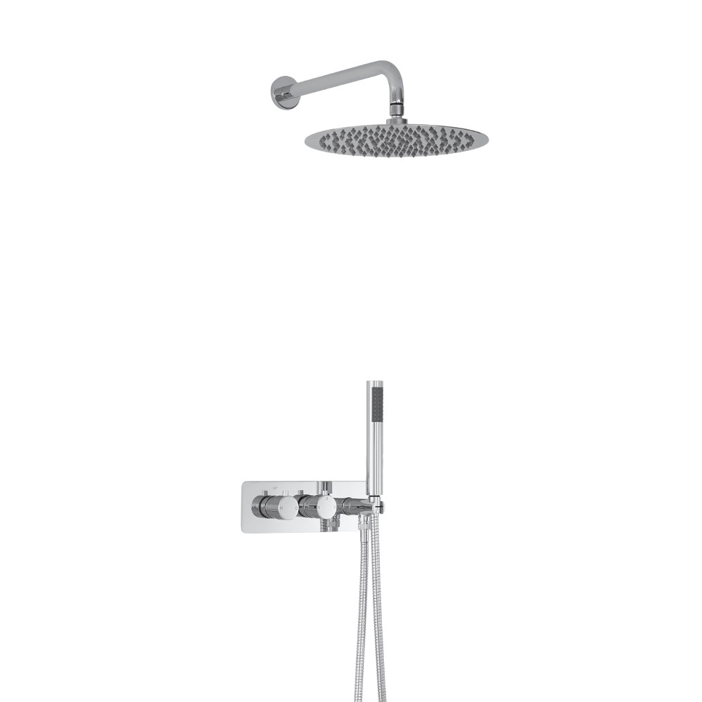 Miscelatore Doccia Incasso Quadrato a 2 Vie con Deviatore Integrato con Soffione 300mm, Braccio Murale e Doccetta Design Circolare - Mirage