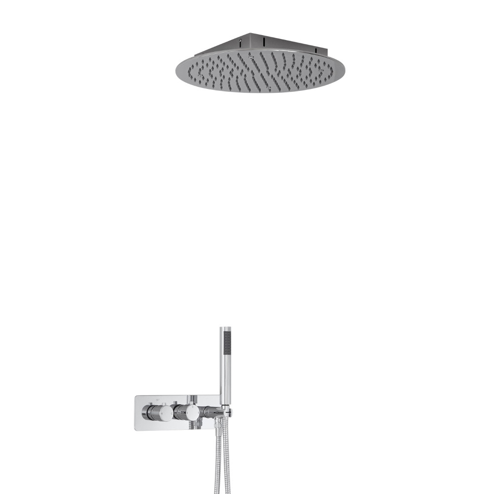 Miscelatore Doccia Incasso Quadrato a 2 Vie con Deviatore Integrato con Soffione a Soffitto e Doccetta Design Circolare - Mirage