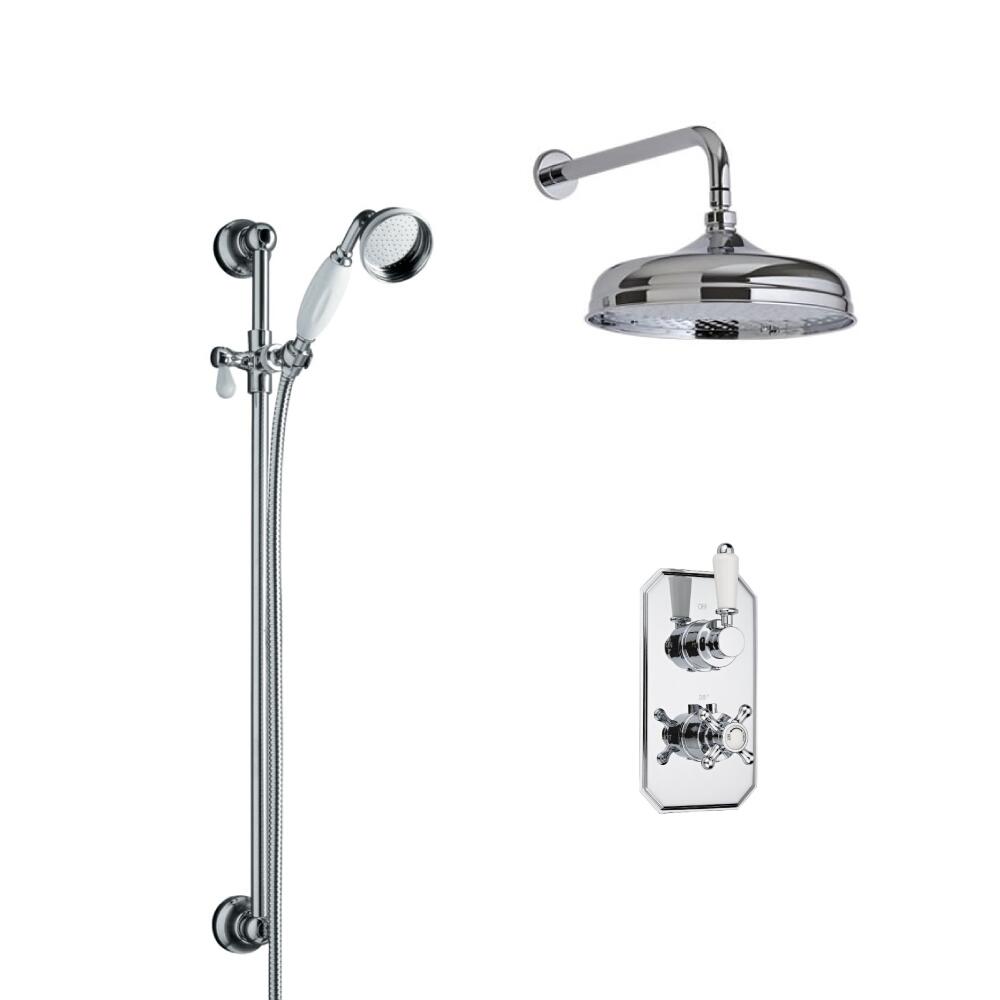 Kit Doccia Completo con Miscelatore Termostatico Incasso a 2 Vie con Soffione Doccia Classico, Braccio Doccia e Doccetta