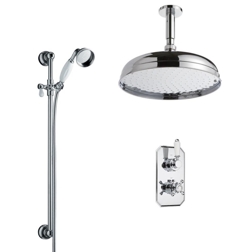 Kit Doccia Tradizionale Completo con Miscelatore Termostatico Incasso a Due Vie con Asta Saliscendi, Doccetta, Flessibile Doccia, Gomito e Soffione Doccia 300mm e Braccio Doccia