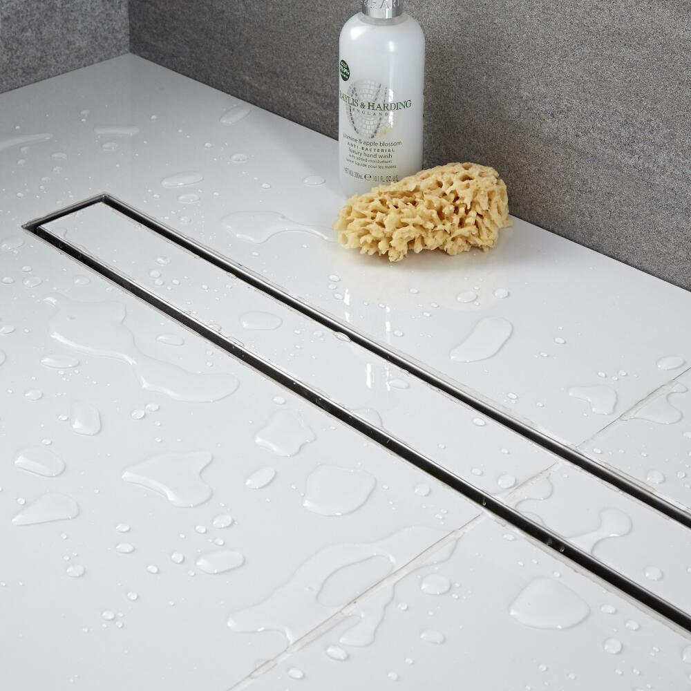 Kit completo con canaletta doccia e griglia lineare 1200mm con inserto piastrellabile