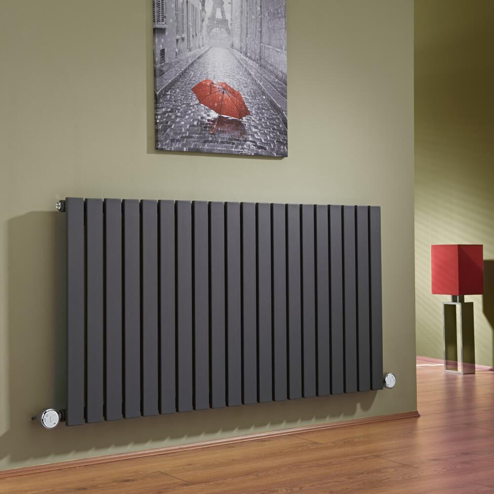 Radiatore di Design Elettrico Orizzontale - Antracite - 635mm x 1180mm x 53mm - 2 Elementi Termostatici 600W - Sloane