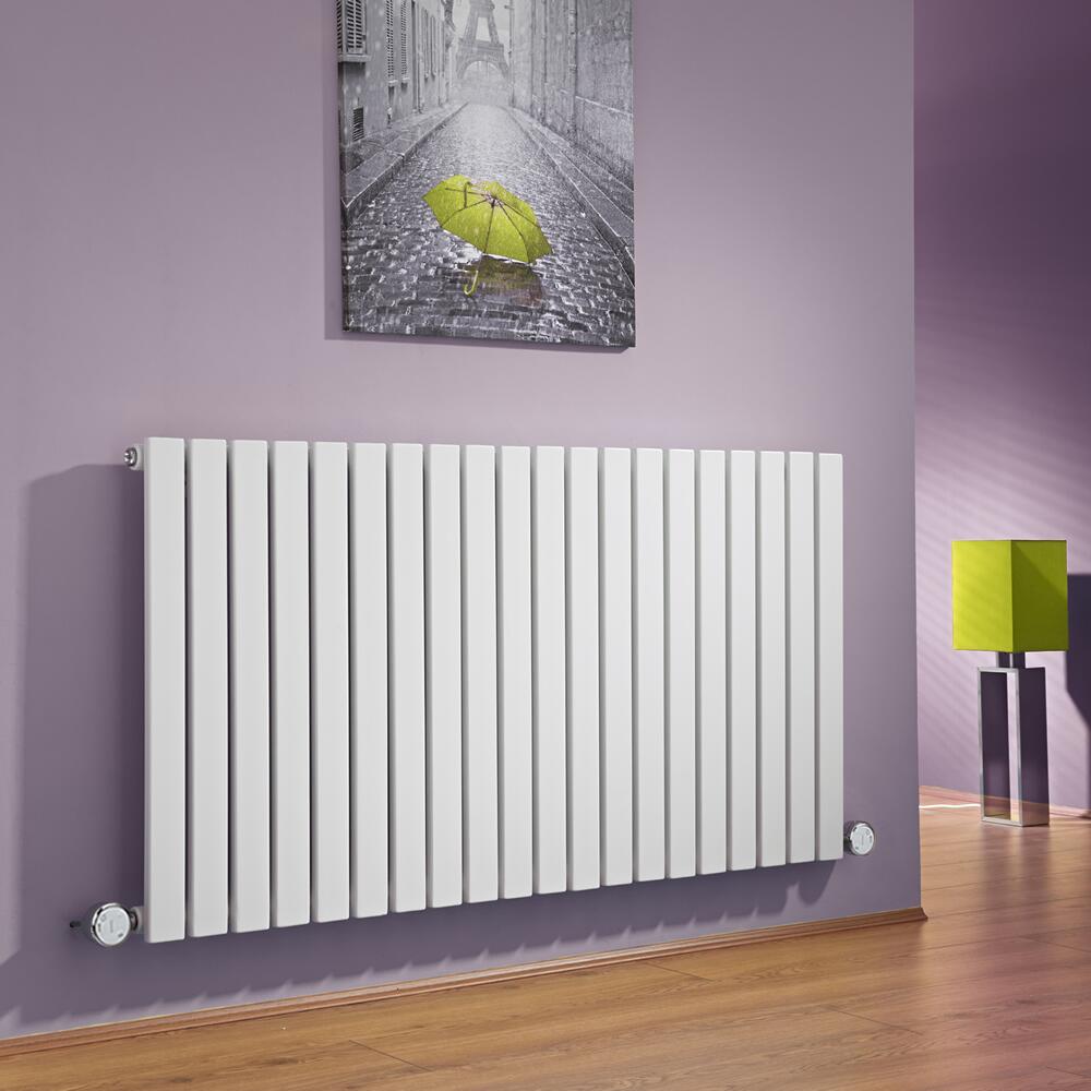 Radiatore di Design Elettrico Orizzontale - Bianco - 635mm x 1180mm x 54mm - 2 Elementi Termostatici 600W - Sloane