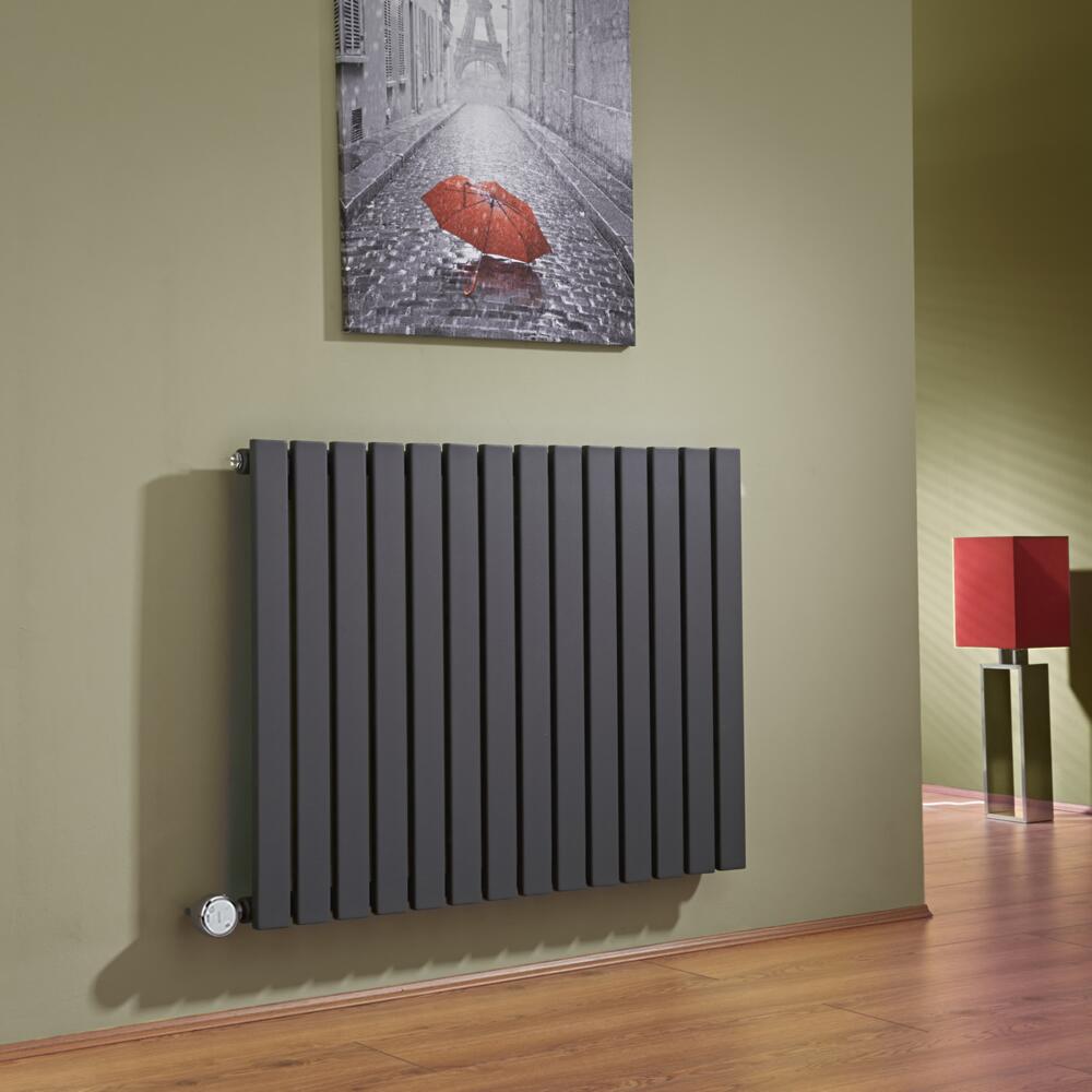 Radiatore di Design Elettrico Orizzontale - Antracite - 635mm x 834mm x 54mm - Elemento Termostatico 1000W - Sloane