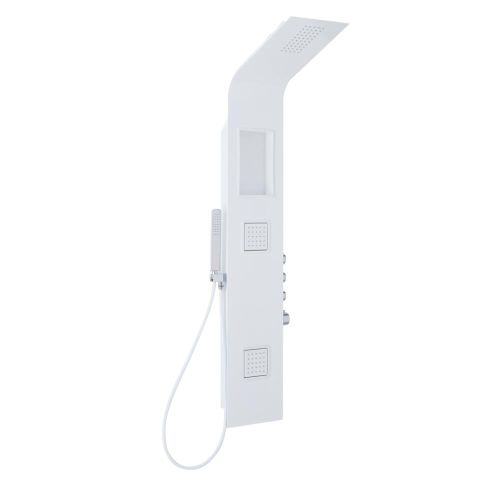 Pannello Doccia Termostatico Bianco a 3 Vie in Alluminio con Soffione Doccia, Mensola Integrata e Doccetta 1450x245x495mm - Stamford