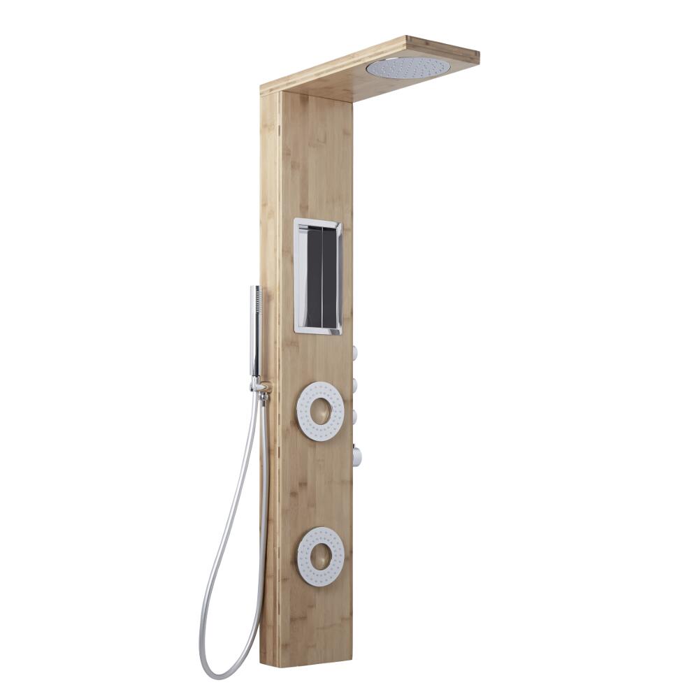 Pannello Doccia Termostatico a 3 Vie in Alluminio Effetto Bambù con Soffione Doccia, Mensola Integrata e Doccetta 1400x220x495mm- Iako