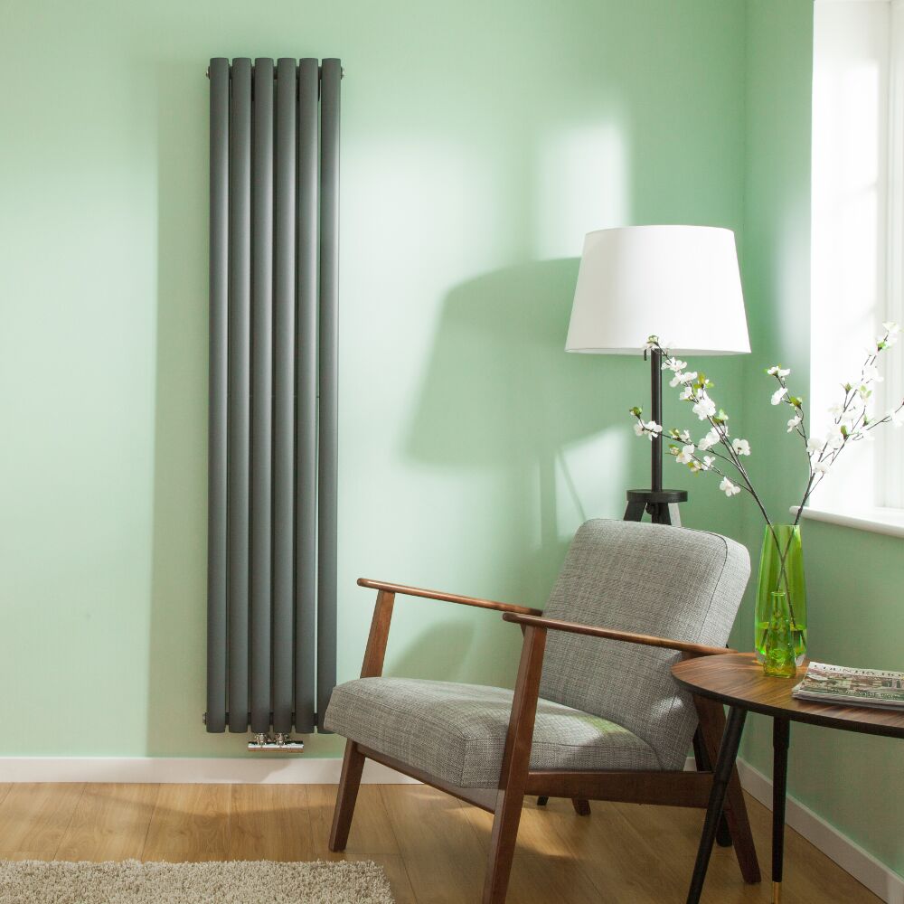 Radiatore di Design Verticale Doppio con Attacco Centrale - Antracite - 1780mm x 354mm x 56mm - 1301 Watt - Revive Caldae
