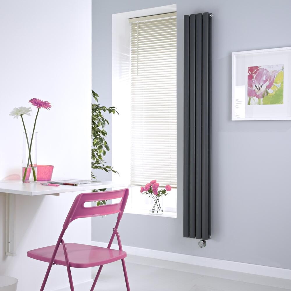 Radiatore di Design Elettrico Verticale Doppio - Antracite - 1780mm x 236mm x 78mm - 1 Elemento Termostatico 1200W - Revive
