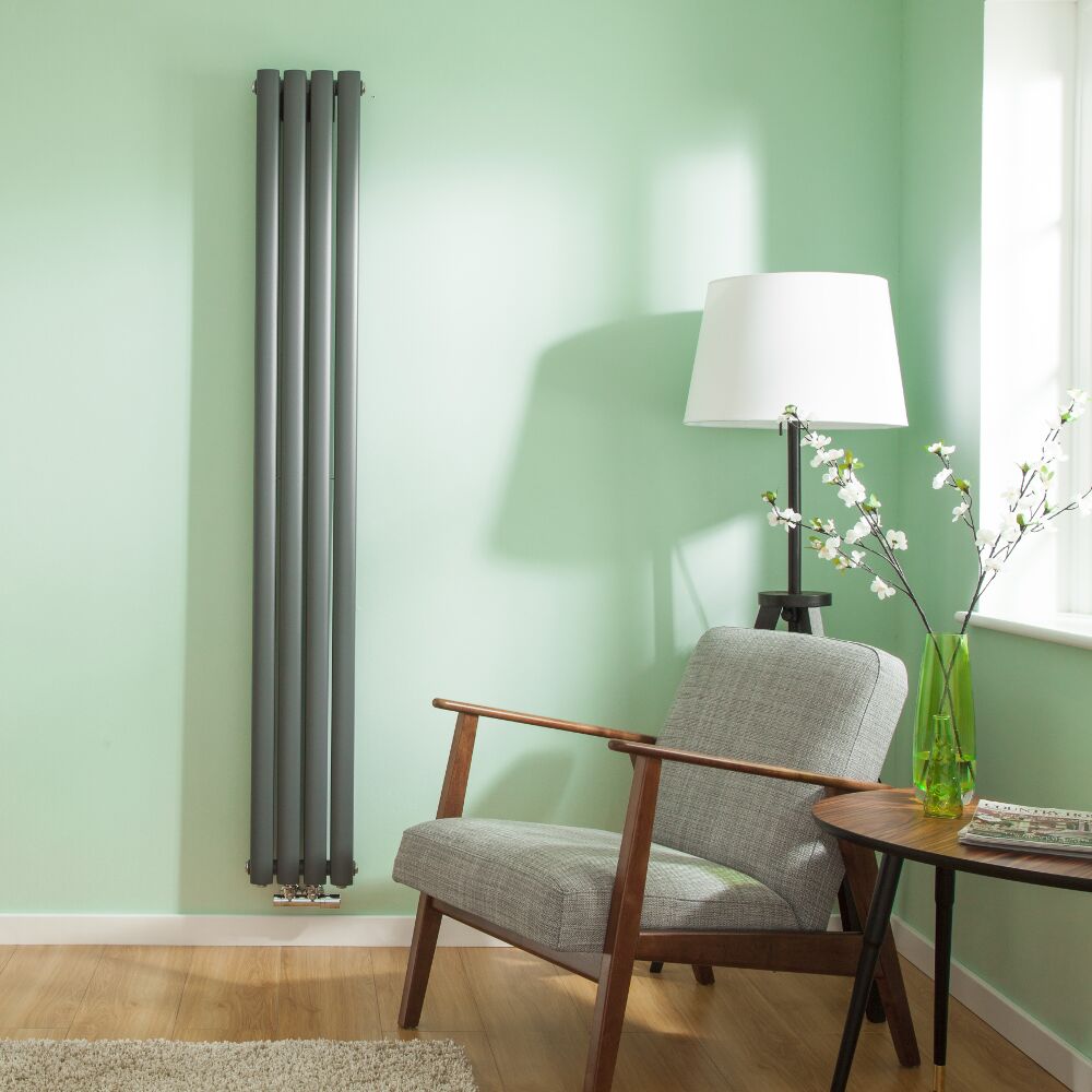 Radiatore di Design Verticale Doppio con Attacco Centrale - Antracite - 1780mm x 236mm x 78mm - 866 Watt - Revive Caldae