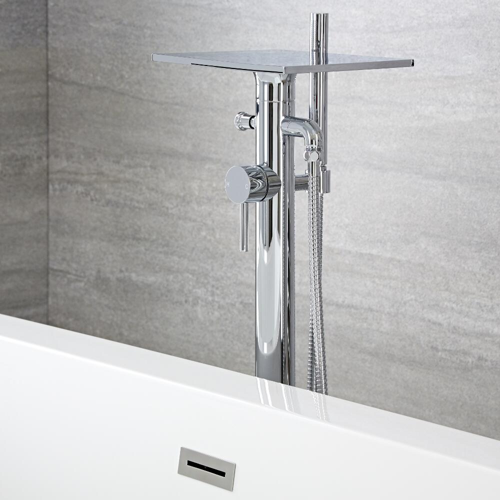 Colonna Gruppo Vasca Esterno da Terra con Bocca a Cascata con Doccetta per Vasche Free-standing - Blade