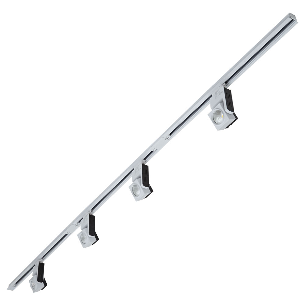 Biard Kit Completo di 4x Faretti LED su 3x Binari da Incasso di 1 m - Bianco - IP54