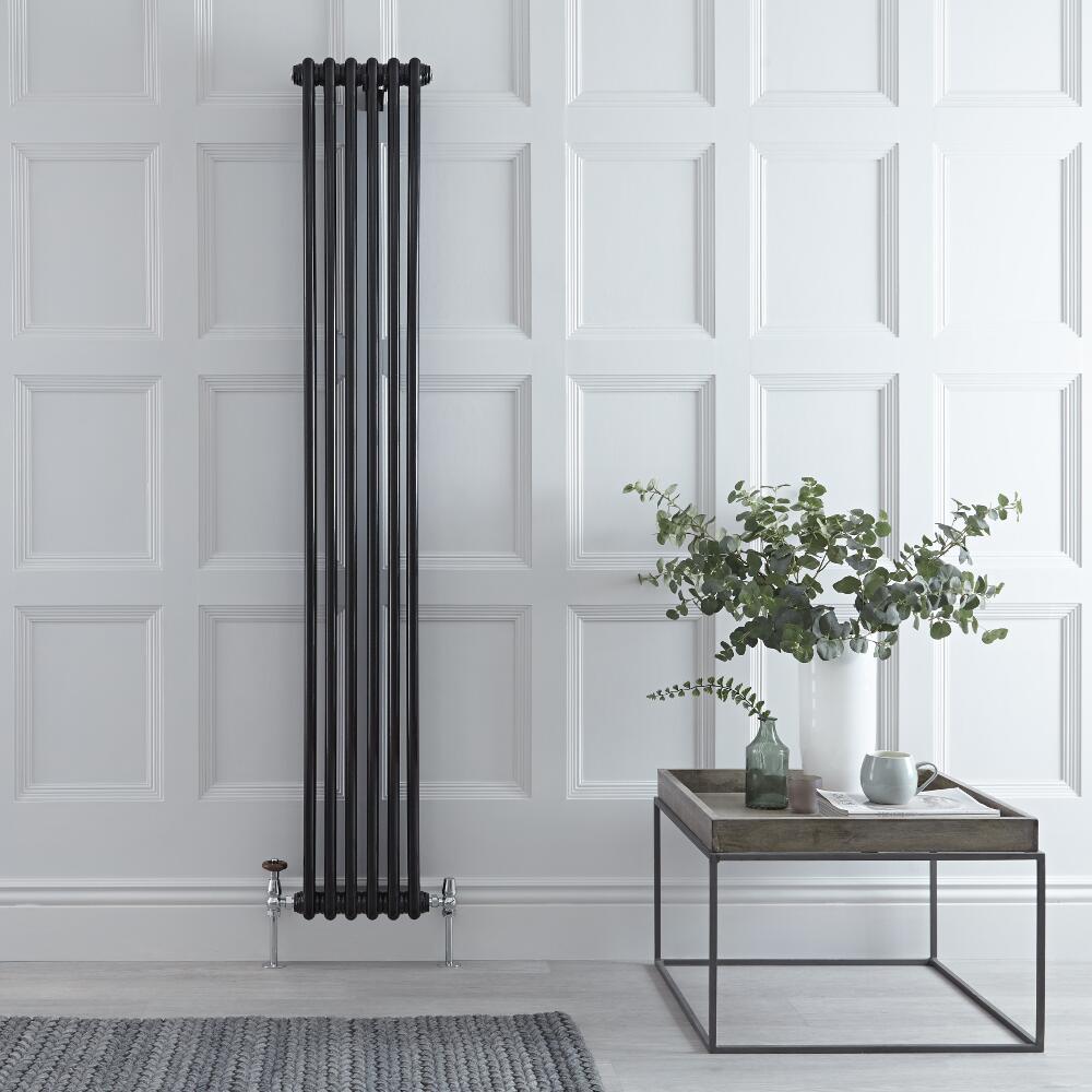 Radiatore di Design Verticale Doppio Tradizionale - Nero - 1800mm x 293mm x 68mm - 934 Watt - Regent
