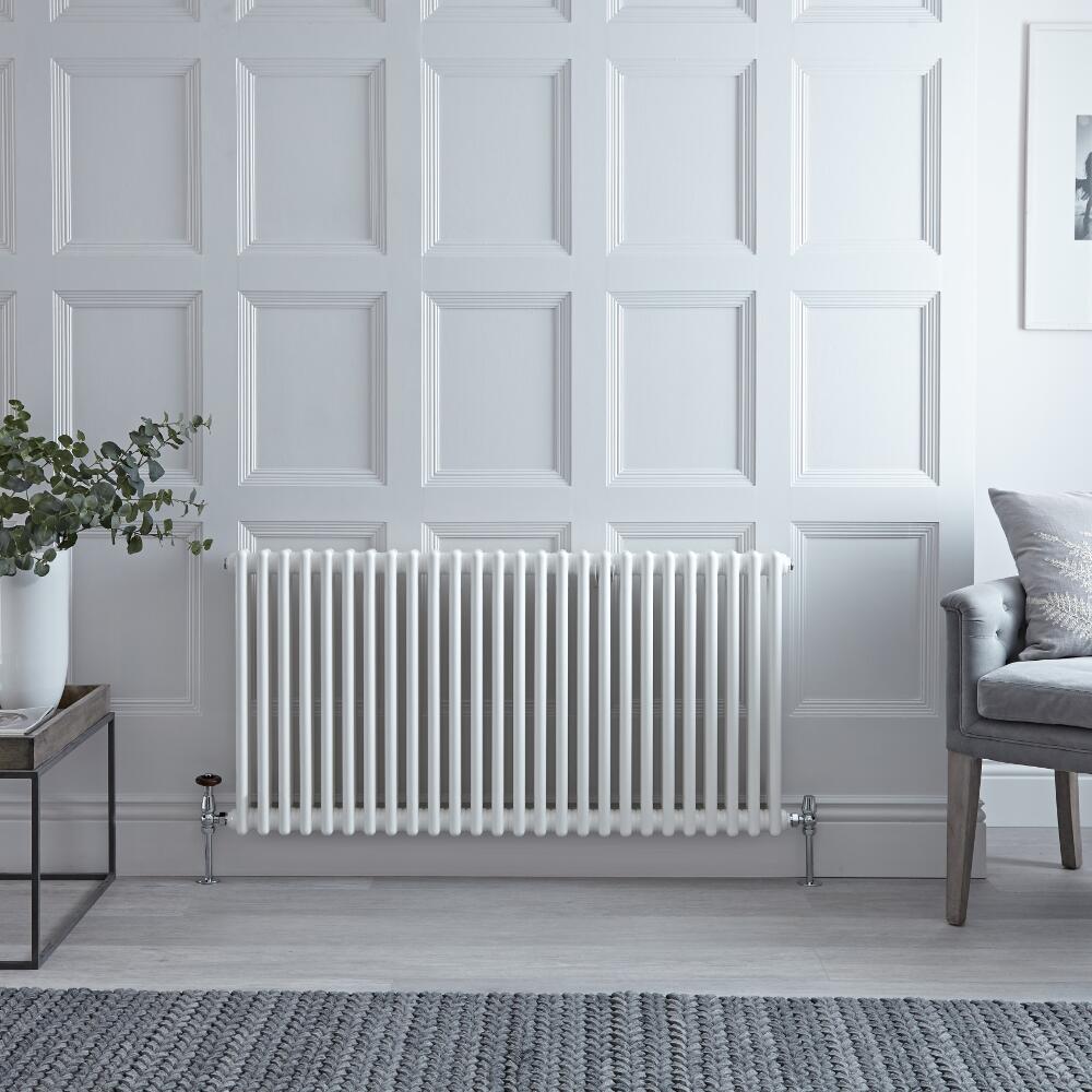 Radiatore di Design Orizzontale Doppio Tradizionale - Bianco - 600mm x 1193mm x 68mm - 1476 Watt - Regent