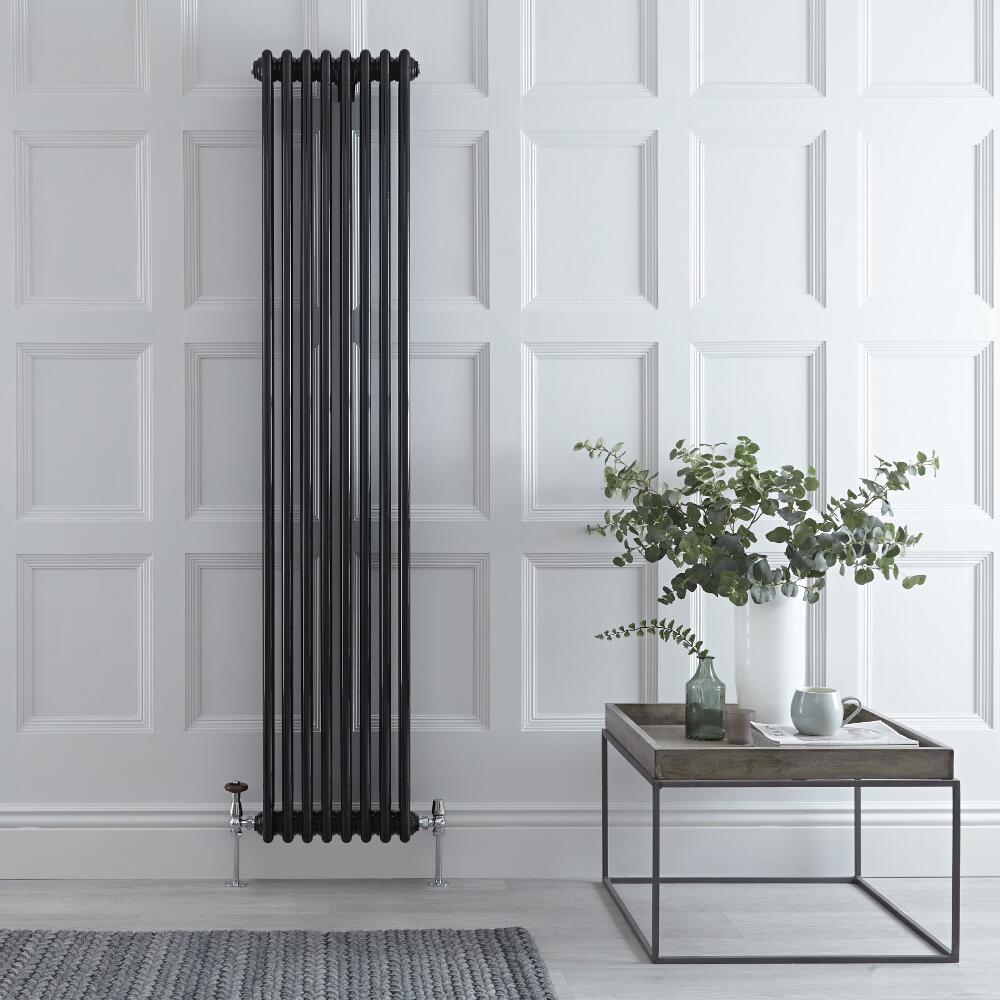 Radiatore di Design Verticale a 3 Colonne Tradizionale - Nero - 1800mm x 383mm x 100mm - 1558 Watt - Regent