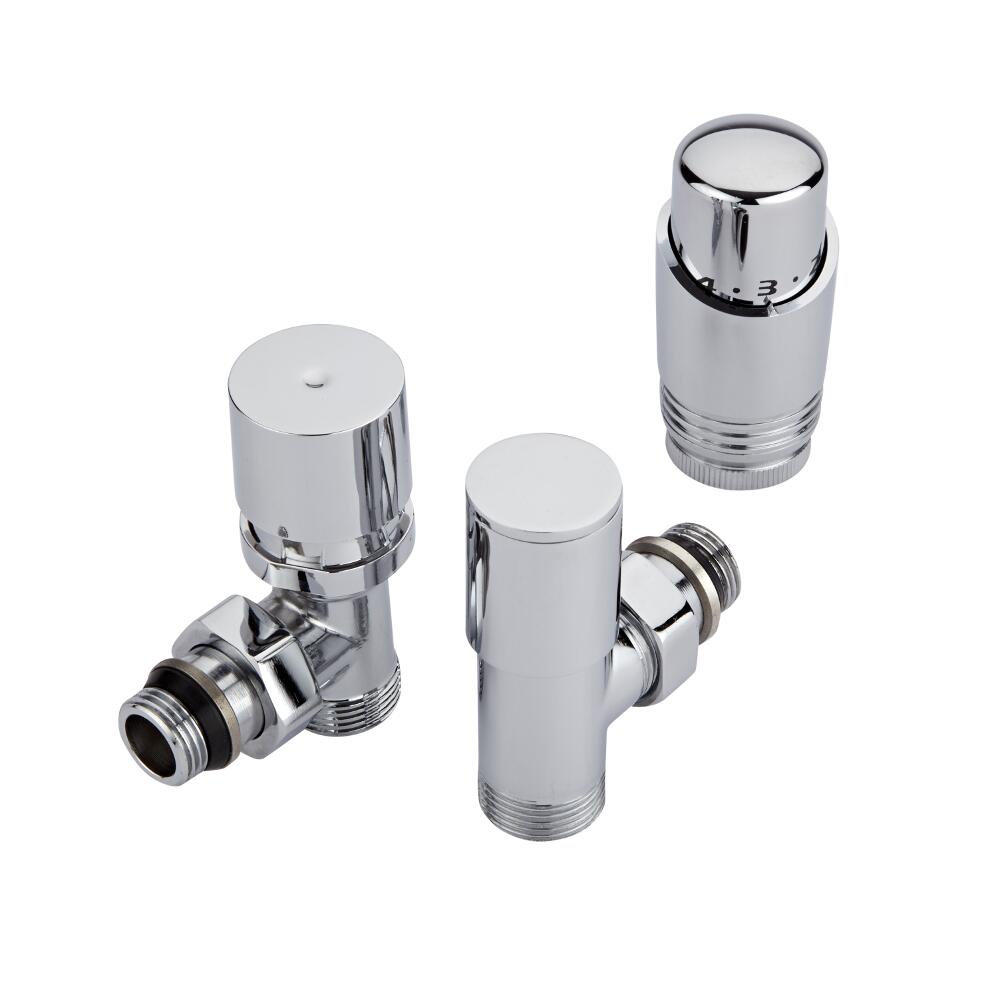 Coppia di Valvole a Squadra Manuali Cromate per Radiatori e Scaldasalviette 3/4” con Selezione di Adattatori