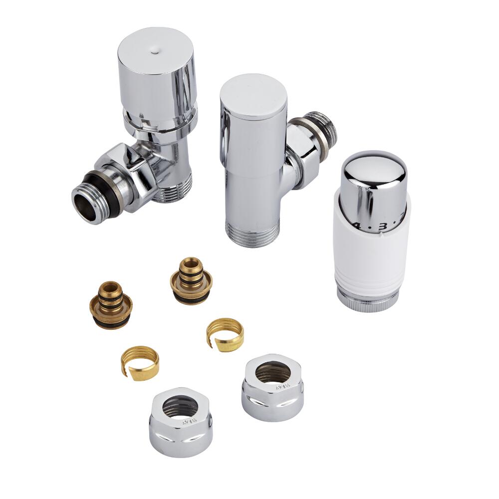 Coppia di Valvole per Radiatori e Scaldasalviette 3/4"con Testa Termostatica e Adattatori per Raccordi da 16mm