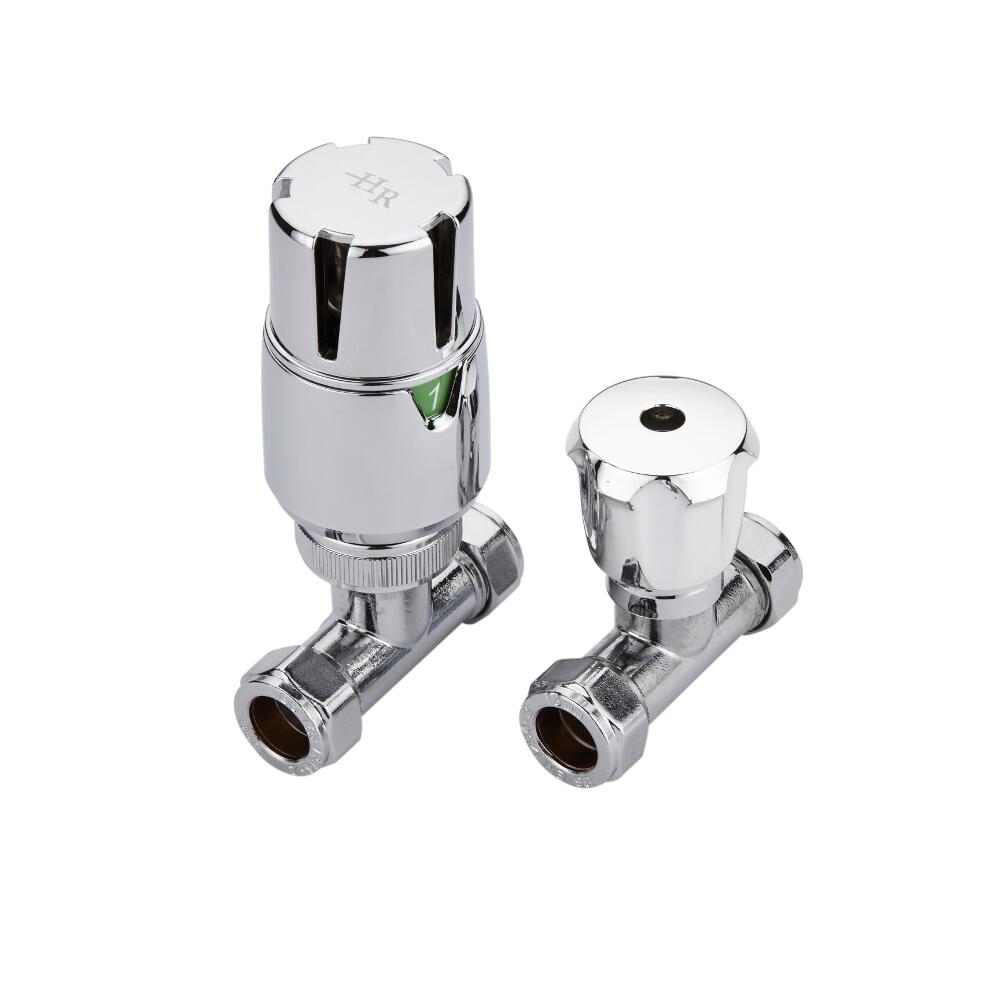 Paio di Valvole Termostatiche Dritte Per Radiatore e Scaldasalviette per Tubi in Rame 15mm
