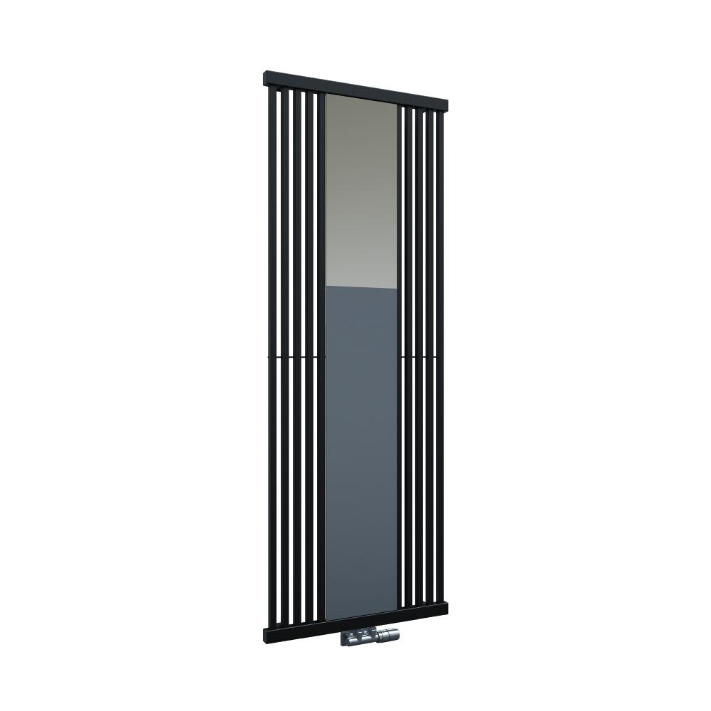 Radiatore di Design Verticale con Attacco Centrale - Con Specchio - Nero - 1700mm x 640mm x 60mm - 1172 Watt - Lublin
