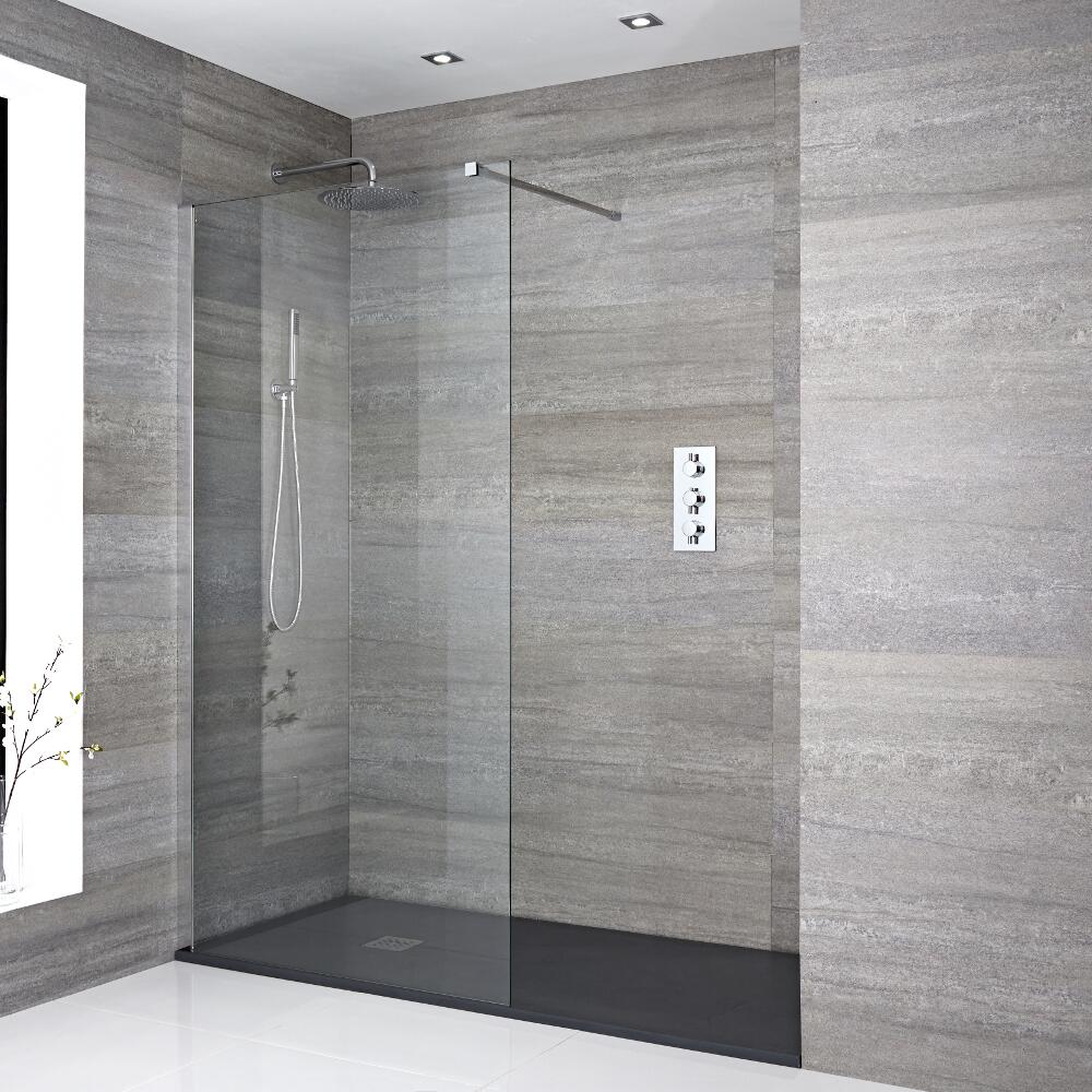 Kit Box Doccia Walk-in 1700 x 900 mm con Piatto Doccia in Antracite e Profilo in Cromo