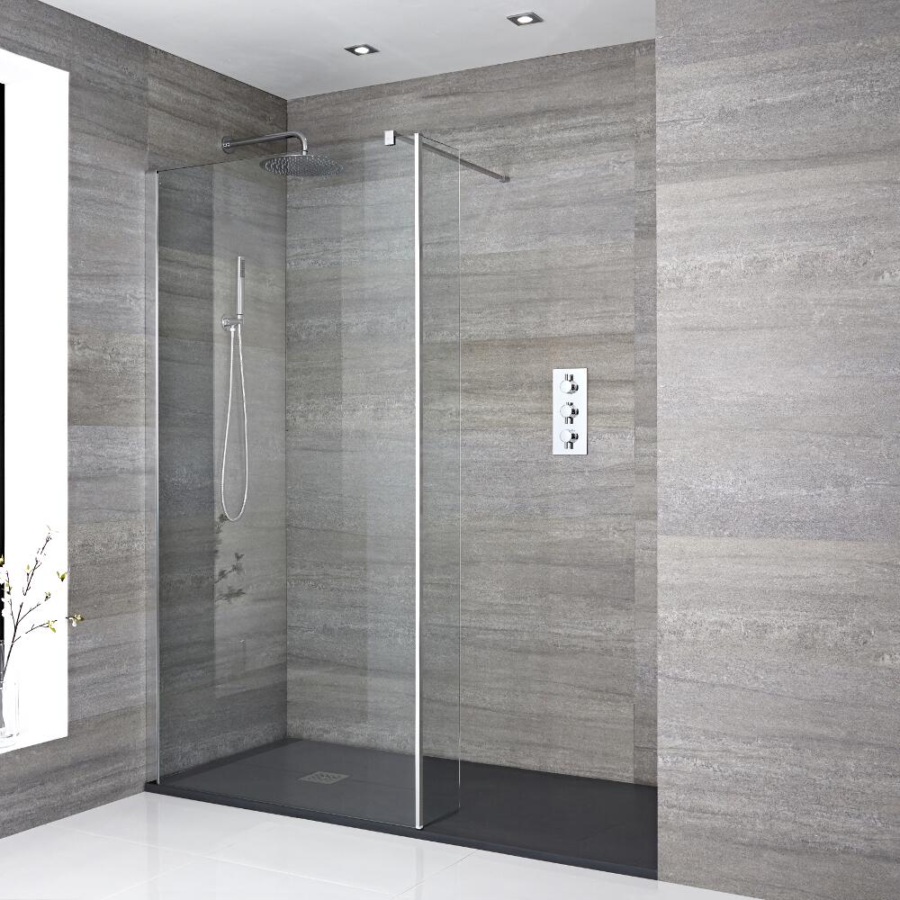 Kit Doccia Walk-In 1400 x 900 mm con Parete Doccia di 250 mm e Piatto Doccia in Antracite