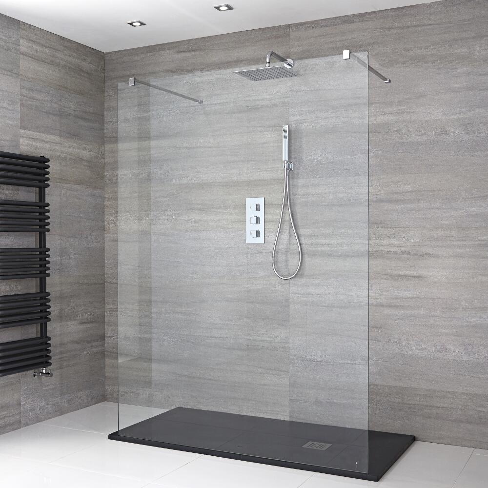 Kit Doccia Walk-In 1400x800mm con Pannello di Vetro “Flottante” e Piatto Doccia in Antracite – Portland