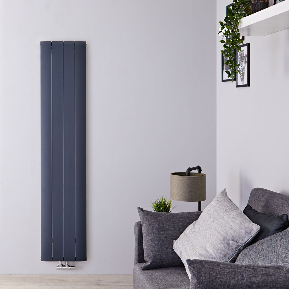 Radiatore di Design Verticale con Attacco Centrale - Alluminio - Antracite - 1600mm x 375mm x 46mm - 1361 Watt - Aurora