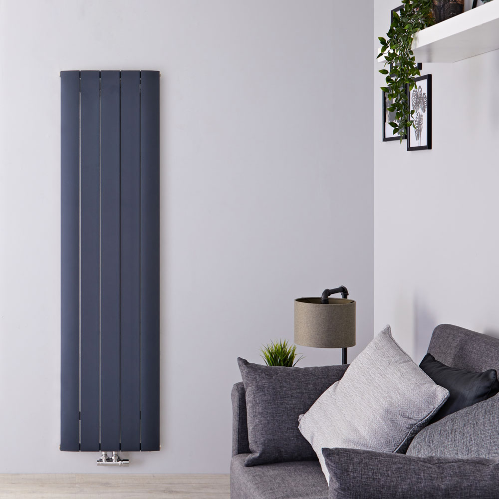 Radiatore di Design Verticale con Attacco Centrale - Alluminio - Antracite - 1600mm x 470mm x 46mm - 1701 Watt - Aurora